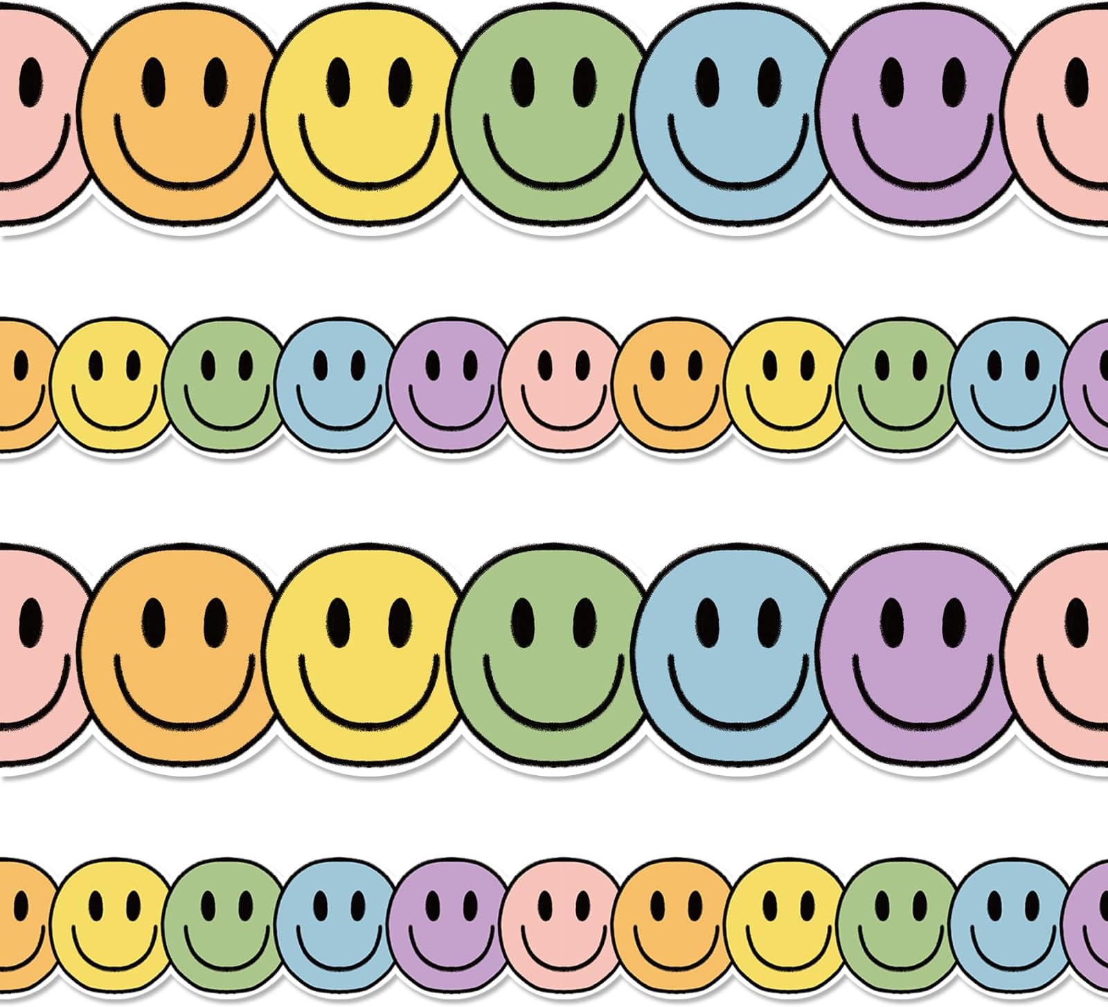 Whaline 32.8Ft Boho Happy Face Bulletin Board Border Pastel Color Smile Face Die Cut Trim Border Roll for Classroom Chalkboard School
