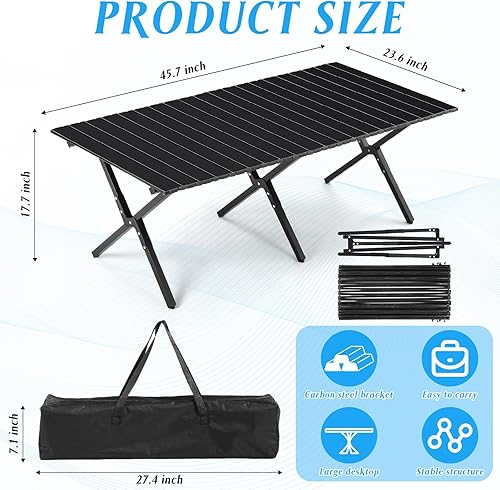 Miniatura 9 de Suzile Paquete de 2 mesas de picnic plegables bajas de 4 pies, portátil, ligera, plegable, plegable, de metal, con bolsa de transporte, para