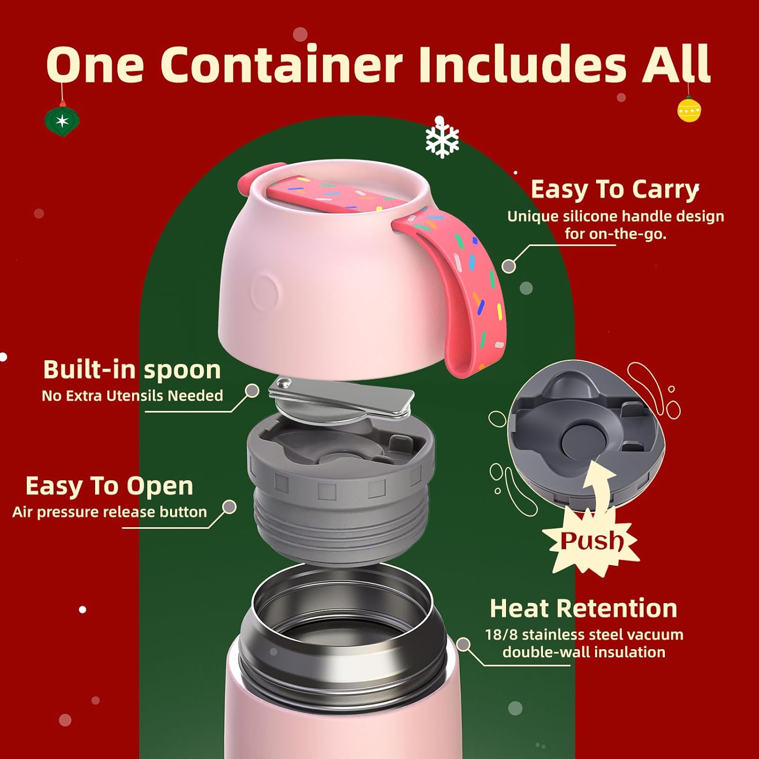 2 Pack Insulated Food Jar 26oz & 18oz, Thermo for Hot Food Vacuum Insulated Soup Container, Leak-Proof Stainless Steel Food Jar with Spoon, Cute Stylish Design for School Office Travel (Pink) - Image 5