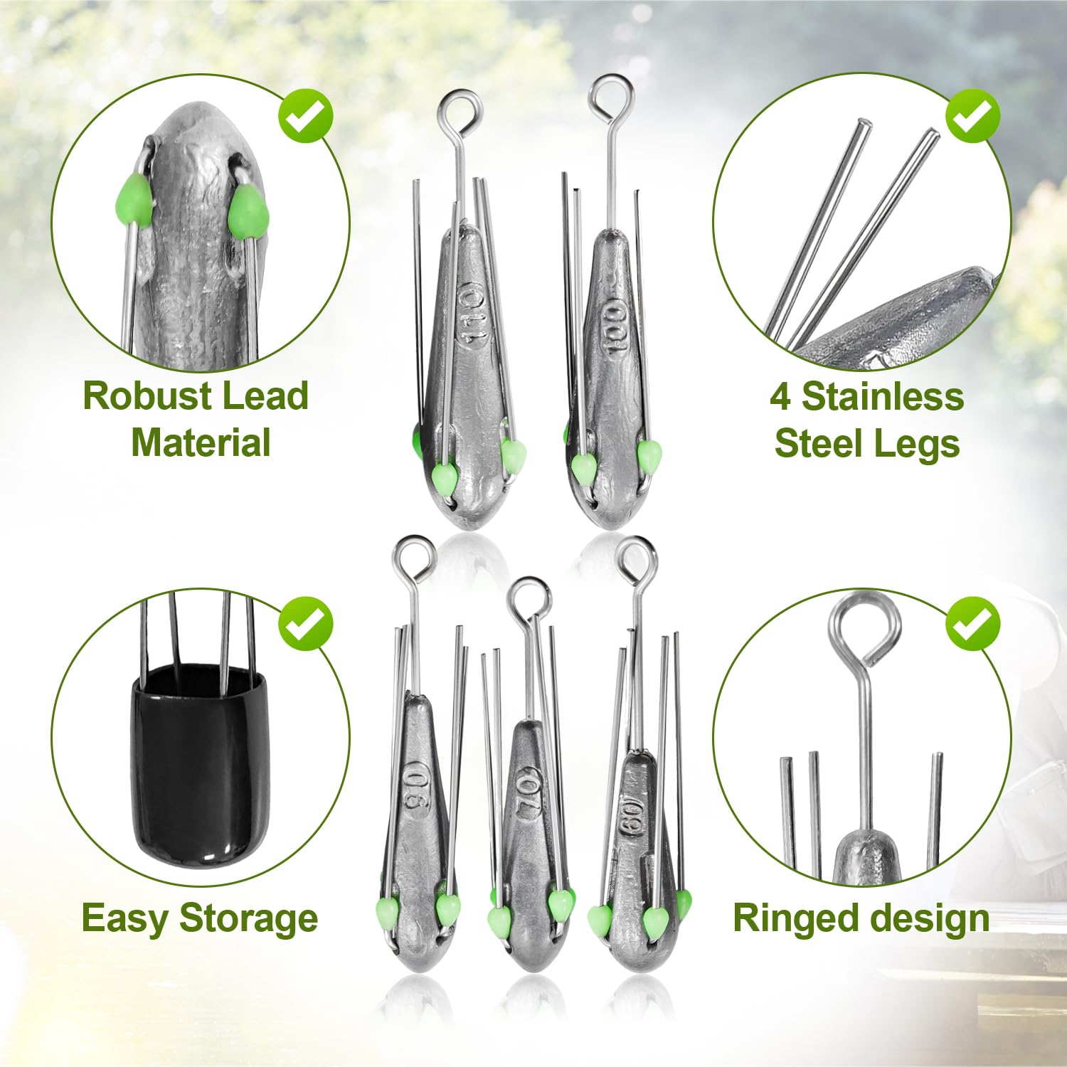 5 Set 58g-110g Piombi da Pesca Piombo da Pesca Piombini Pesi Argento con 4 Gambe Design Semplificato a Coda Lunga e Cappuccio in Silicone Nero Fishing Accessori per in Acqua Dolce e in Mare