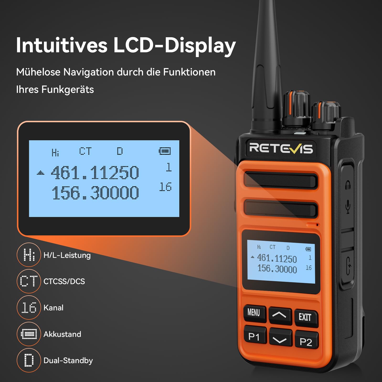 Retevis C66B Funkgerät Professionell, Walkie Talkie mit Großer Reichweite | Langstreckenfunkgeräte, Schnellladefunktion, Kabelloses Kopieren, für Restaurants, Hotels, Sicherheit (Orange, 6er Pack)