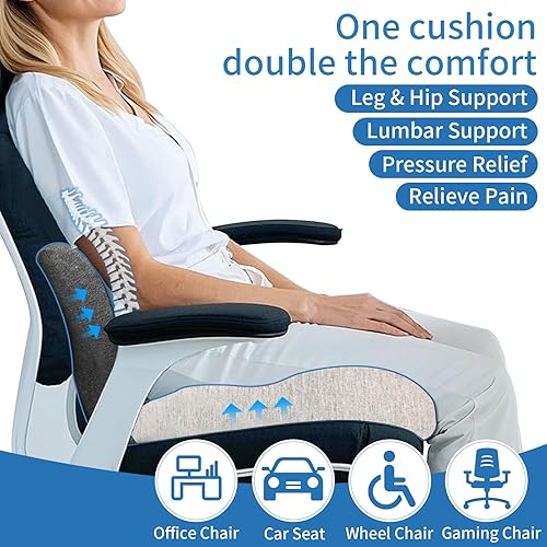 Miniatura 2 de Cojín de asiento de espuma viscoelástica, cojín para silla de oficina con soporte lumbar para aliviar la presión de la espalda, cojín de asiento de