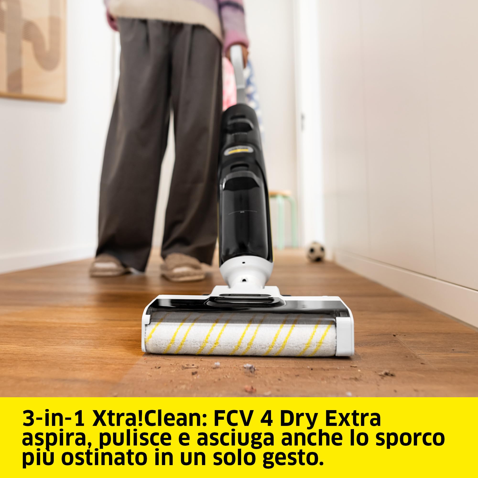 KÄRCHER Lavapavimenti FCV 4 Dry Extra, 3 modalità di pulizia: aspira, lava e asciuga, durata batteria: circa 45 min, superficie coperta: circa 200 m², stazione di pulizia, ricarica e asciugatura