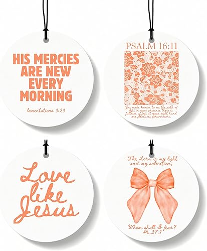 Miniatura 38 de Coquette - Ambientador cristiano para automóvil, 4 unidades, retro verde salvia, ambientador colgante religioso para autos, armario, cajón, libros,