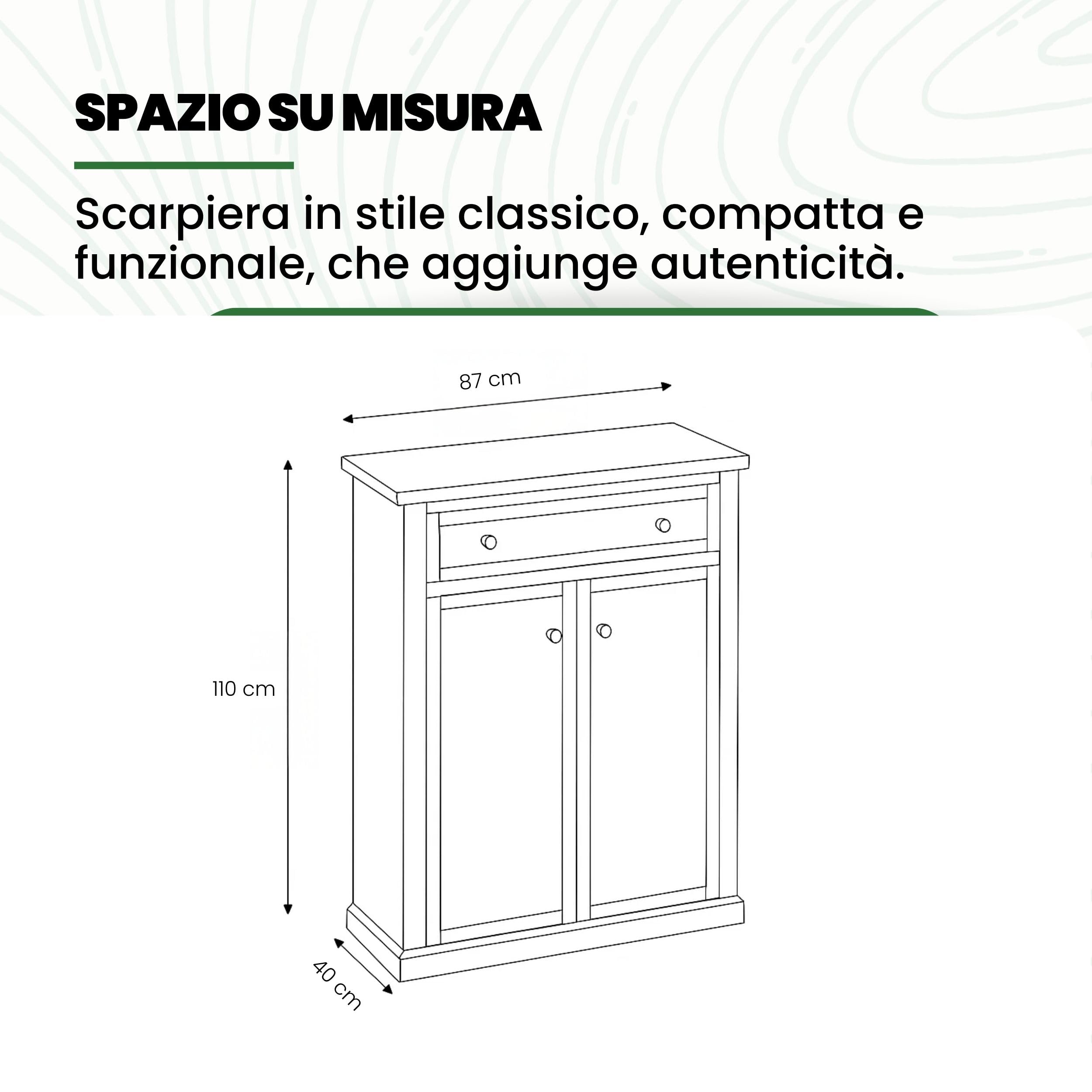Mar.c.a. Design - Scarpiera Armadio Arte Povera 2 Ante 1 Cassetto - Scarpiera in Legno 87x40x110 cm - Made in Italy