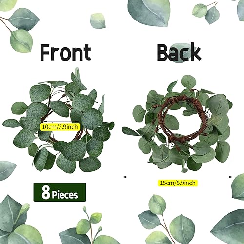 Miniatura 2 de 8 anillos de vela artificiales de hojas de eucalipto, coronas, anillos de vela, coronas, coronas verdes, coronas, anillos de vela para pilares,