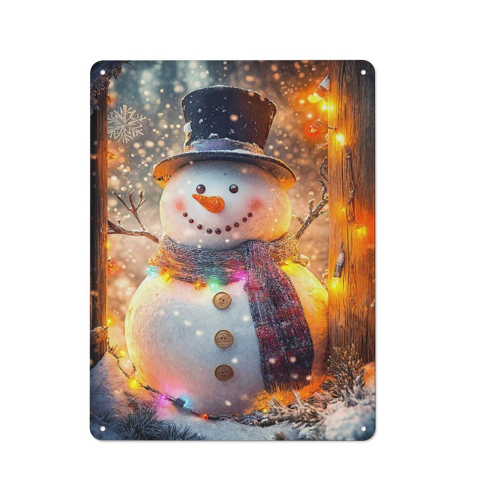 Junmoney Smiling Snowman With Lights Rustic Tin Sign 40X30cm For Garden Room Or Summerhouse, New-Space Wall Decor For Garden Room Decor Fans