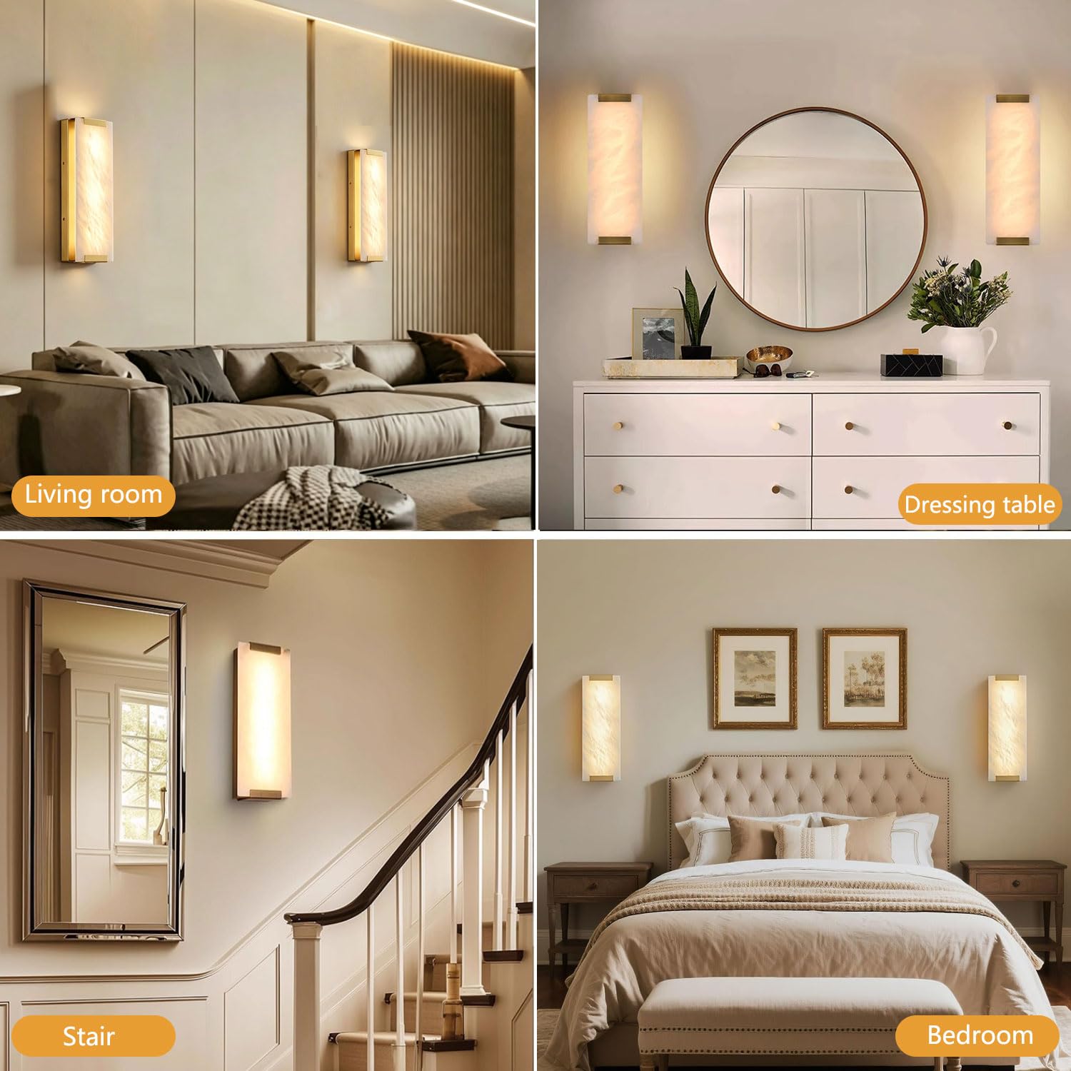 Applique Rettangolare da 14,1 Pollici in alabastro, Lampada da Parete in Stile Industriale Moderno, Applique a LED con Base in Metallo, Ideale per corridoio, Soggiorno e Balcone.