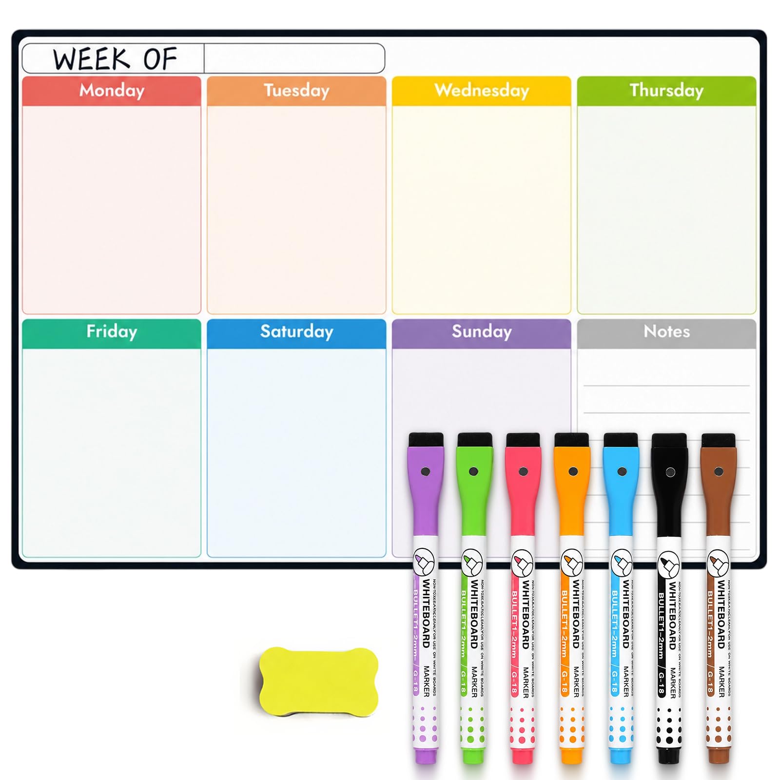 A3 Dry Wipe Weekly Planner Whiteboard Magnetic for Fridge and Wall, Perfect as Family Chores Chart,Reminder, Memo Board, Meal Planning or Shopping, Includes 7 Markers and 1 Sponge Eraser