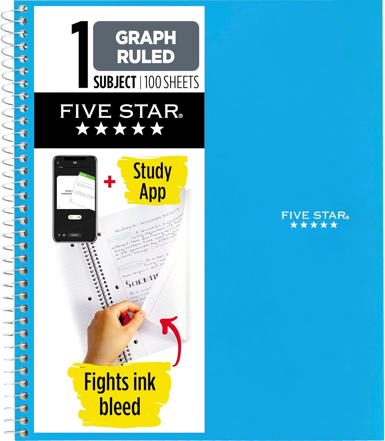 Five Star Spiral Notebook + Study App, 1 Subject, Graph Ruled Paper, 8-1/2″ x 11″, 100 Sheets, Fights Ink Bleed, Water Resistant Cover, Tidewater Blue (06190AA4) Five Star Spiral Notebook + Study App, 1 Subject, Graph Ruled Paper, 8-1/2″ x 11″, 100 Sheets, Fights Ink Bleed, Water Resistant Cover, Tidewater Blue (06190AA4)
