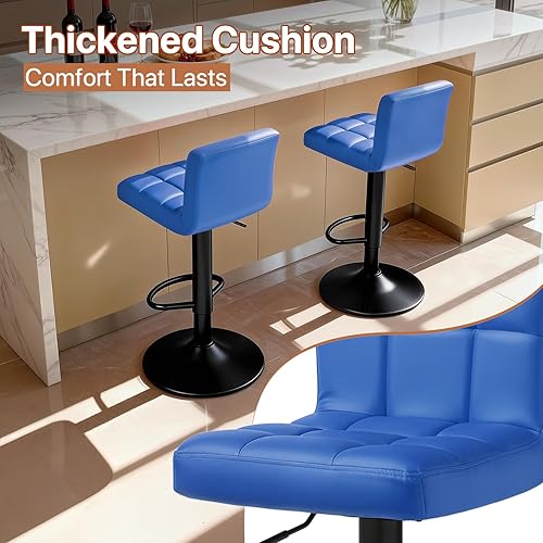 Miniatura 23 de Magshion Juego de 2 taburetes de bar, modernos taburetes de bar giratorios de piel sintética con respaldo, sillas de bar cuadradas ajustables sin