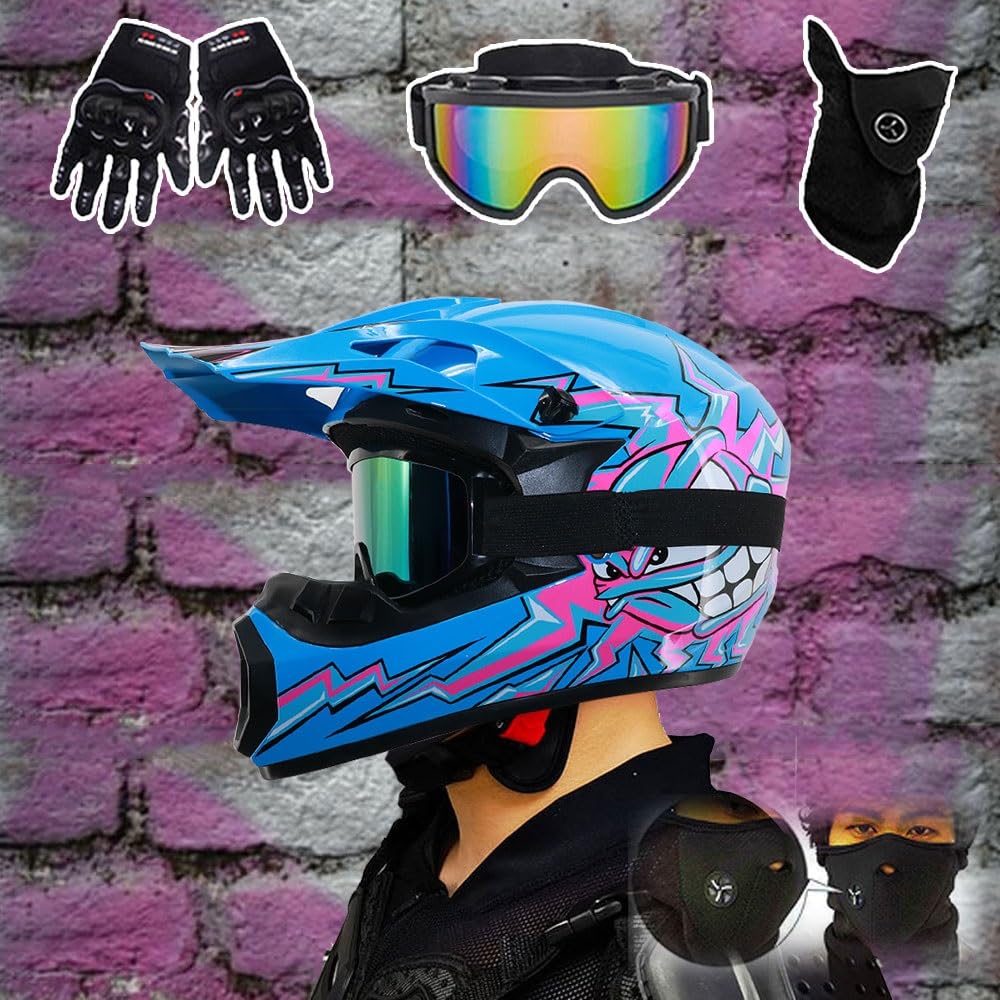 Casco da Moto Fuoristrada Per Bambini, Omologato DOT, Casco da Motocross Per Ragazzi, Casco Per Bici Bmx Mx Atv, Per Ragazzi E Ragazze