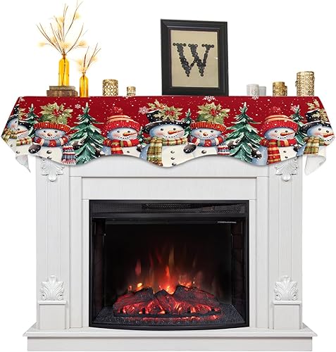 Miniatura 8 de Mantel con diseño navideño 178 x 43 cm, mantel con diseño de gnomos navideños azules para chimenea, cubremantel para la temporada navideña