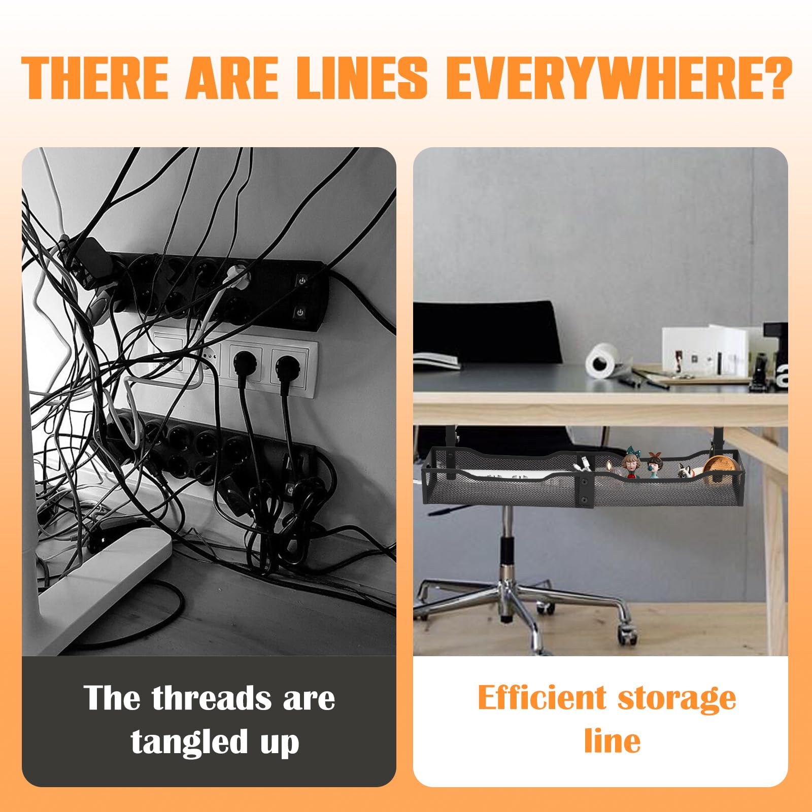 Eyoulife Under Desk Cable Management Tray, No Drill Versatile Metal Desk Cable Organizers - Image 3