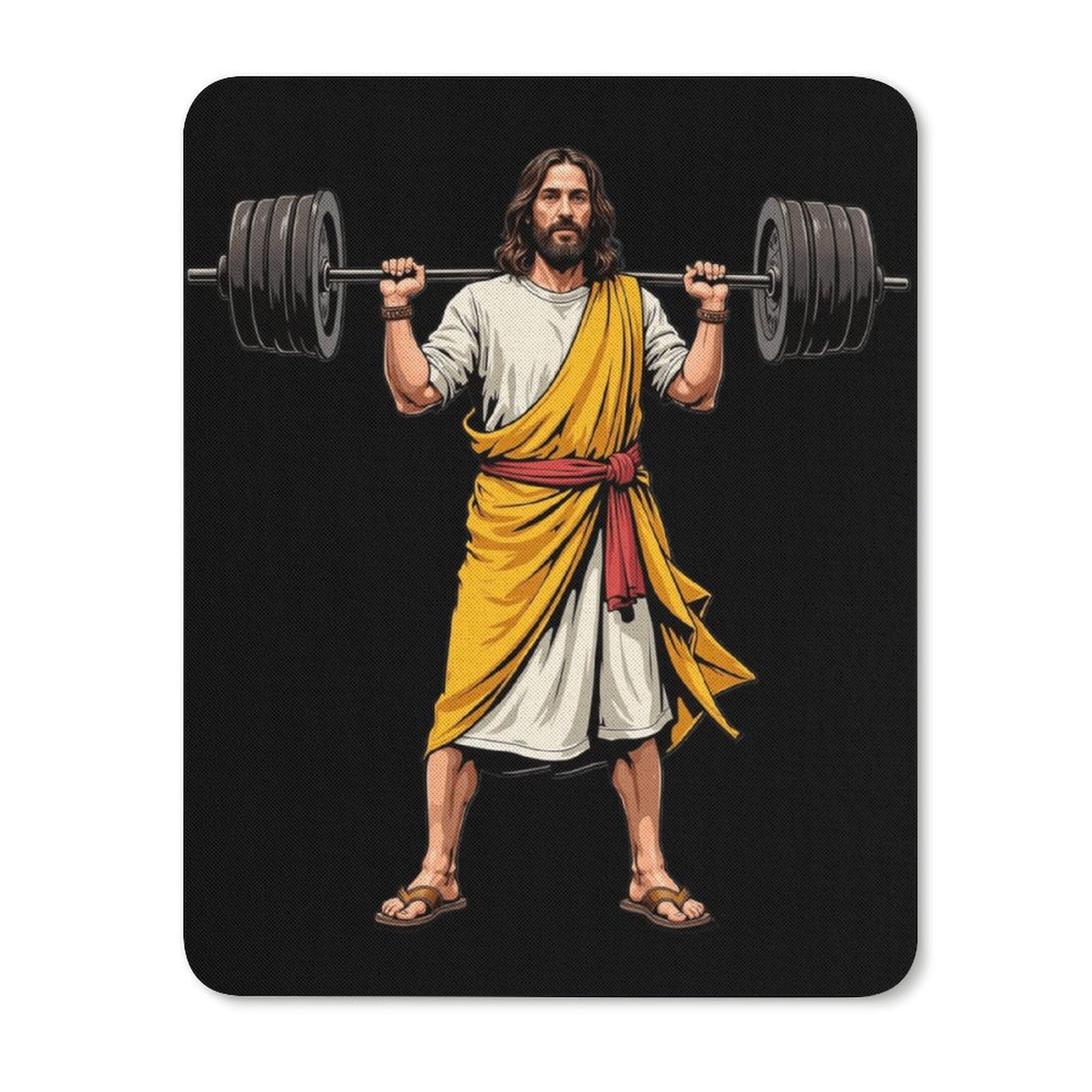 Jesus Lifting Weights 1 Non-Slip Mousepad Rubber for Office Gaming Computer Accessories Mousemat Pad Black 7.8X9.8