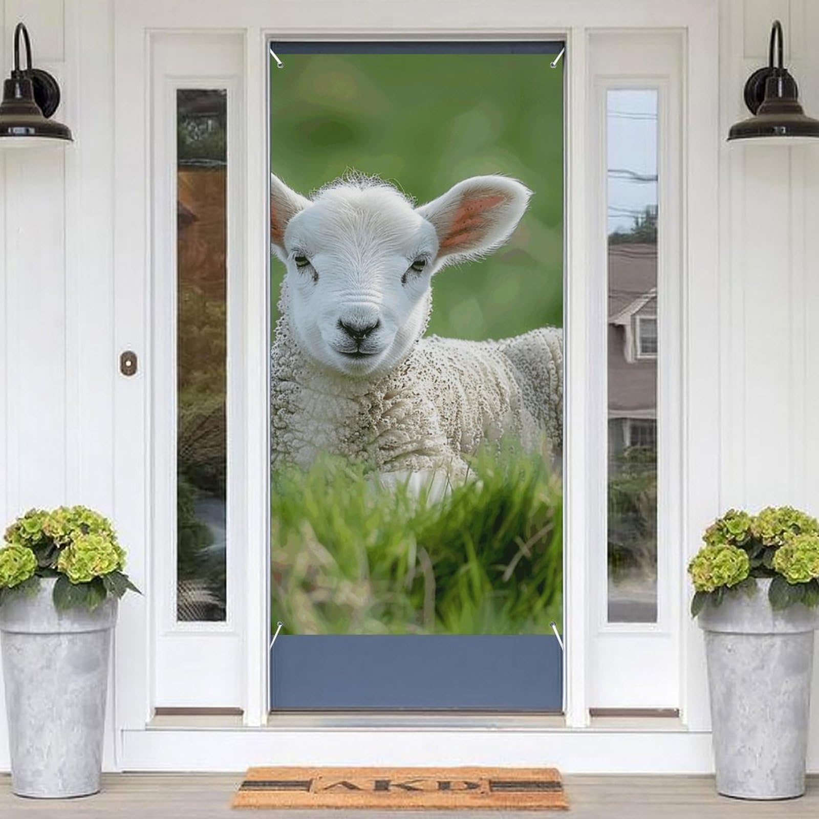 KLOPH Door Cover Decoration Welcome Door Banner Porch Sign Photo Background Doors Curtains for Doorway Privacy Window Curtain Lying on The Grass Porch Cover Indoor Outdoor Decor 70.9x35.4in