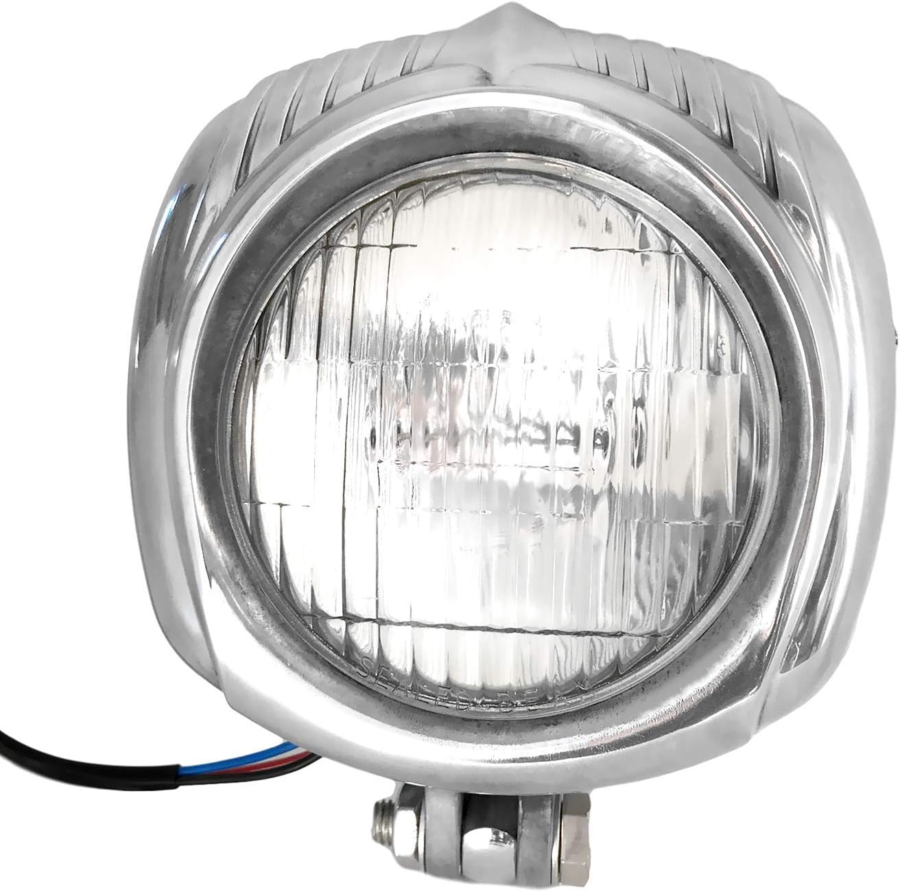 FATECIM Vintage Polish Motorcycle Custom Headlight For Harley Cafe Racer Bobber Chopper Cruiser - Clear Lens
