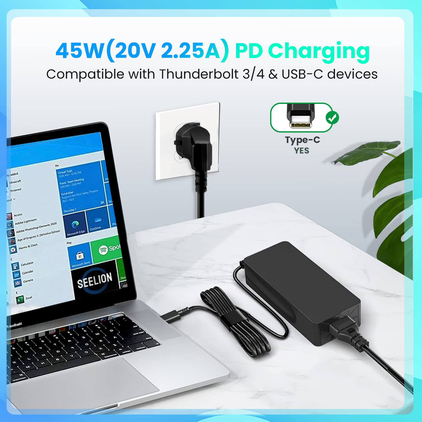 Basicvolt 45W USB C Laptop Ladegerät für Lenovo Chromebook 100e 300e 500e Lenovo ThinkPad T480 T480S Typ C Adapter