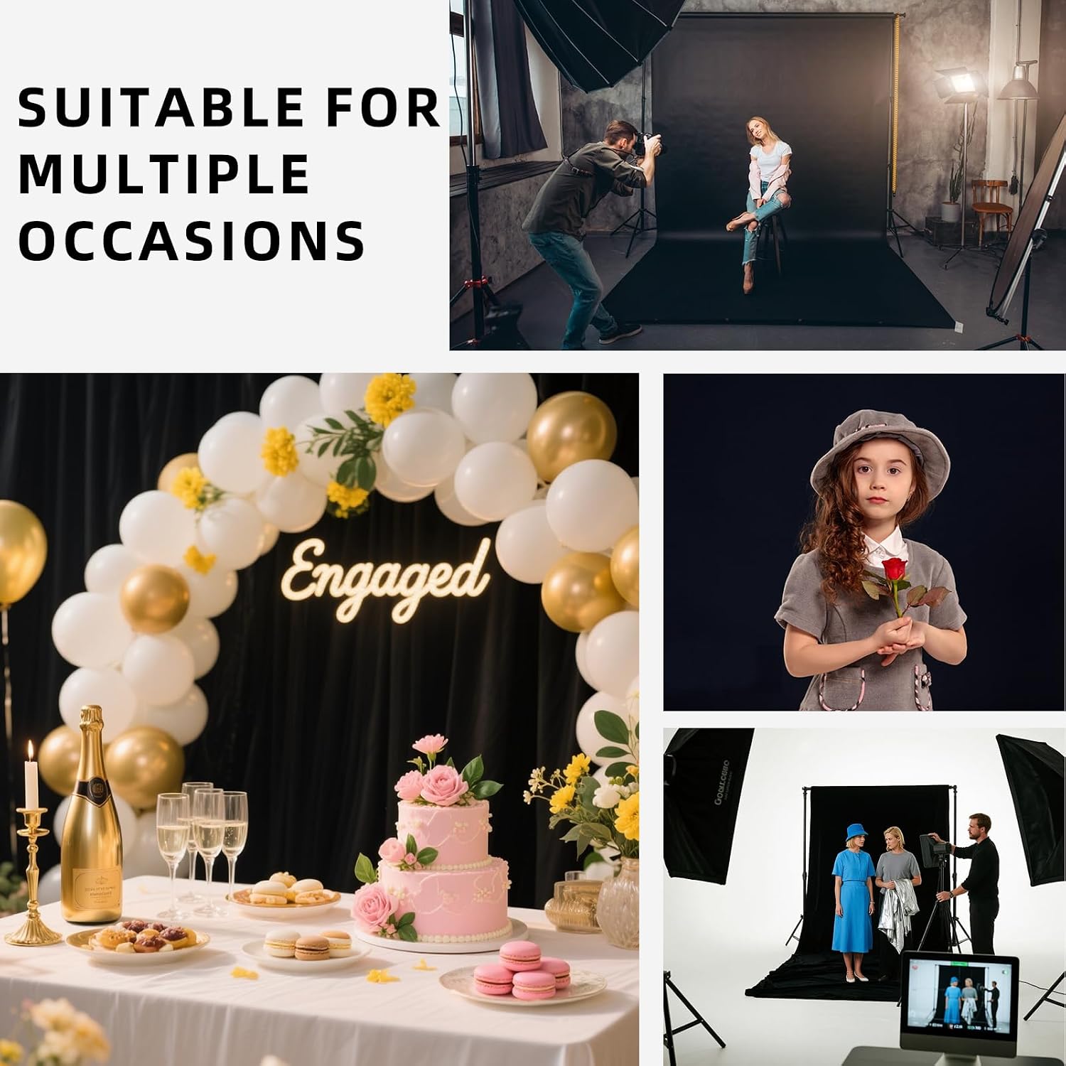 Black Backdrop,5x7FT Black Photo Backdrop for Photography Background Backdrops Curtain for Portraits Studio Photoshoot Halloween Party Screen Video Recording