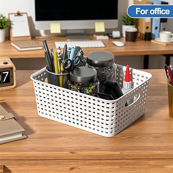 Idomy 6-Pack Woven Plastic Storage Baskets, Weave Bins Organizer