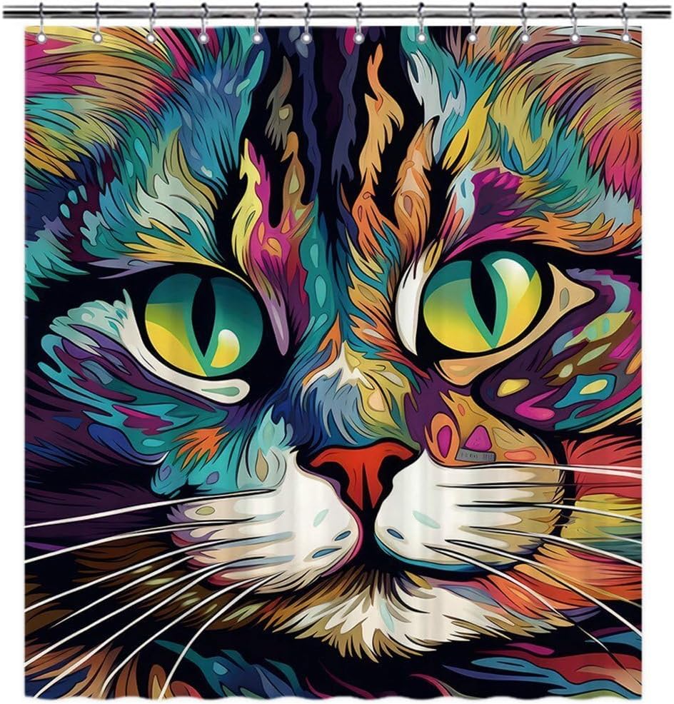 Funny American Shorthair Cat Shower Curtain for Bathroom Decor Lovely Cat Pet Animal Print Bath Curtains Colorful Home Decoration with Hooks 66x72 Inch Style 7