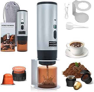 Portable Coffee Machine, Travel Coffee Machine - Wireless & Self-Heating - With 7800mAh Battery, USB-C Charging Function & 15 Bar Pressures - NS/DG Compatible (Grey)