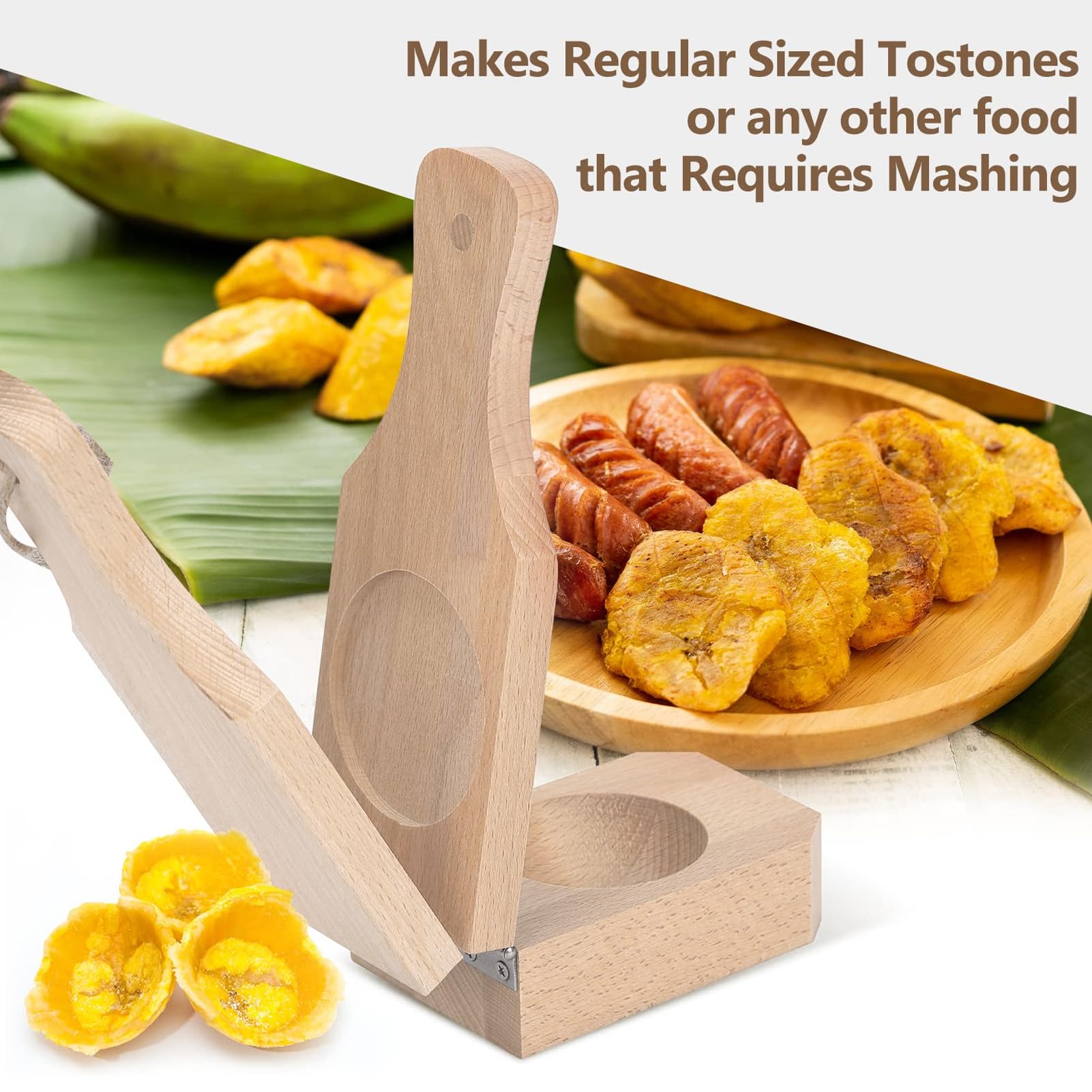 Prensa de Plátano, Tostonera de Madera, Triturador de Plátano, Plátano Frito Reutilizable, Máquina de Plátanos Rellenos con Cordón Colgante