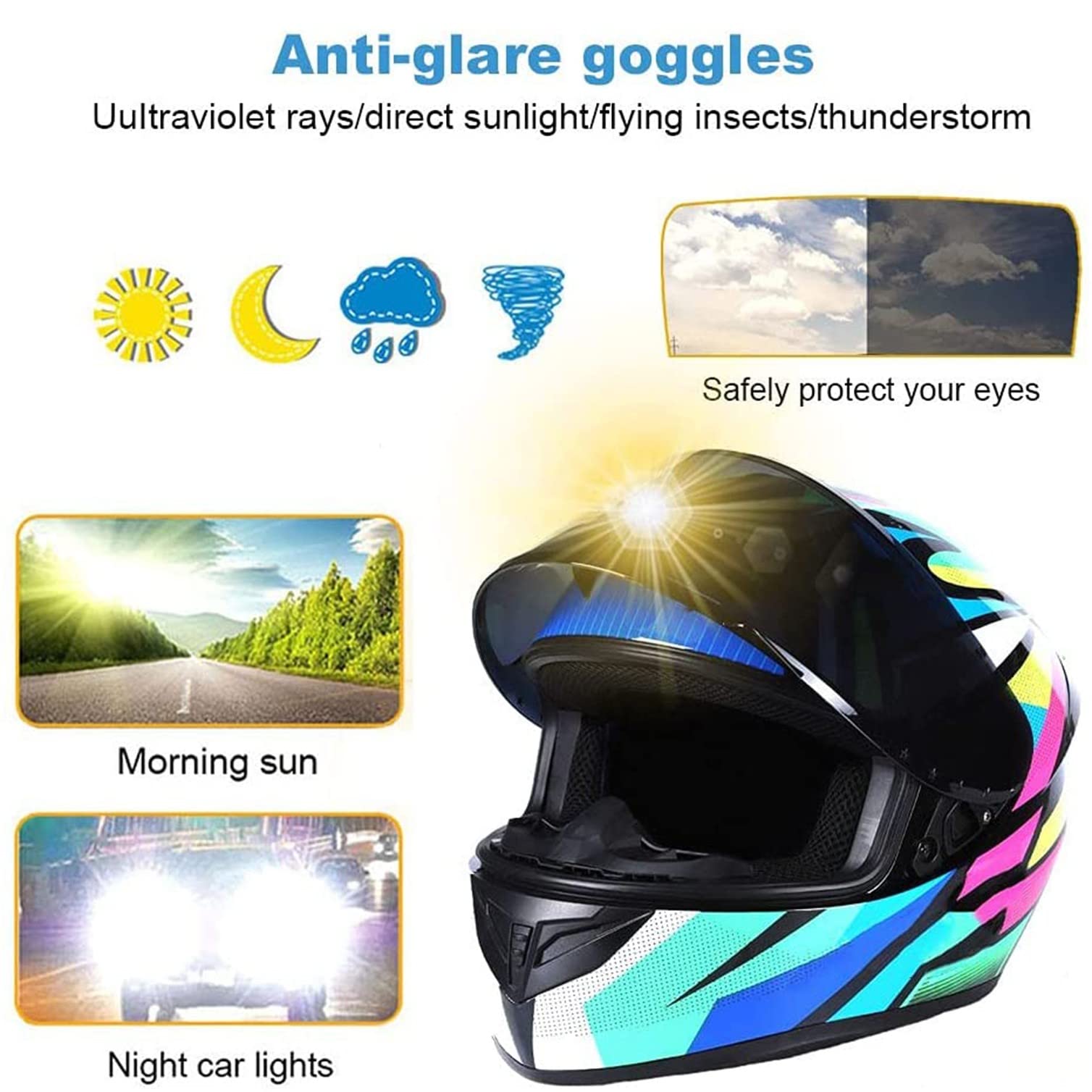 Motorradhelm Motorrad-Integralhelme Mit Doppelvisier Motorcross-Helme ECE-Geprüft Integral-Rennmotorradhelm, Für Erwachsene Herren Damen