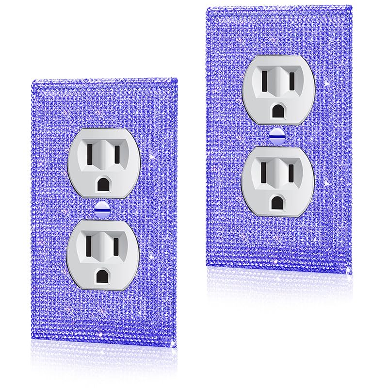 Image of 2 Pcs Shiny Purple Rhinestones Outlet Light Switch Plate Decorative Outlet Covers Rhinestone Outlet Cover Wall Plates Light Switch Cover Plate