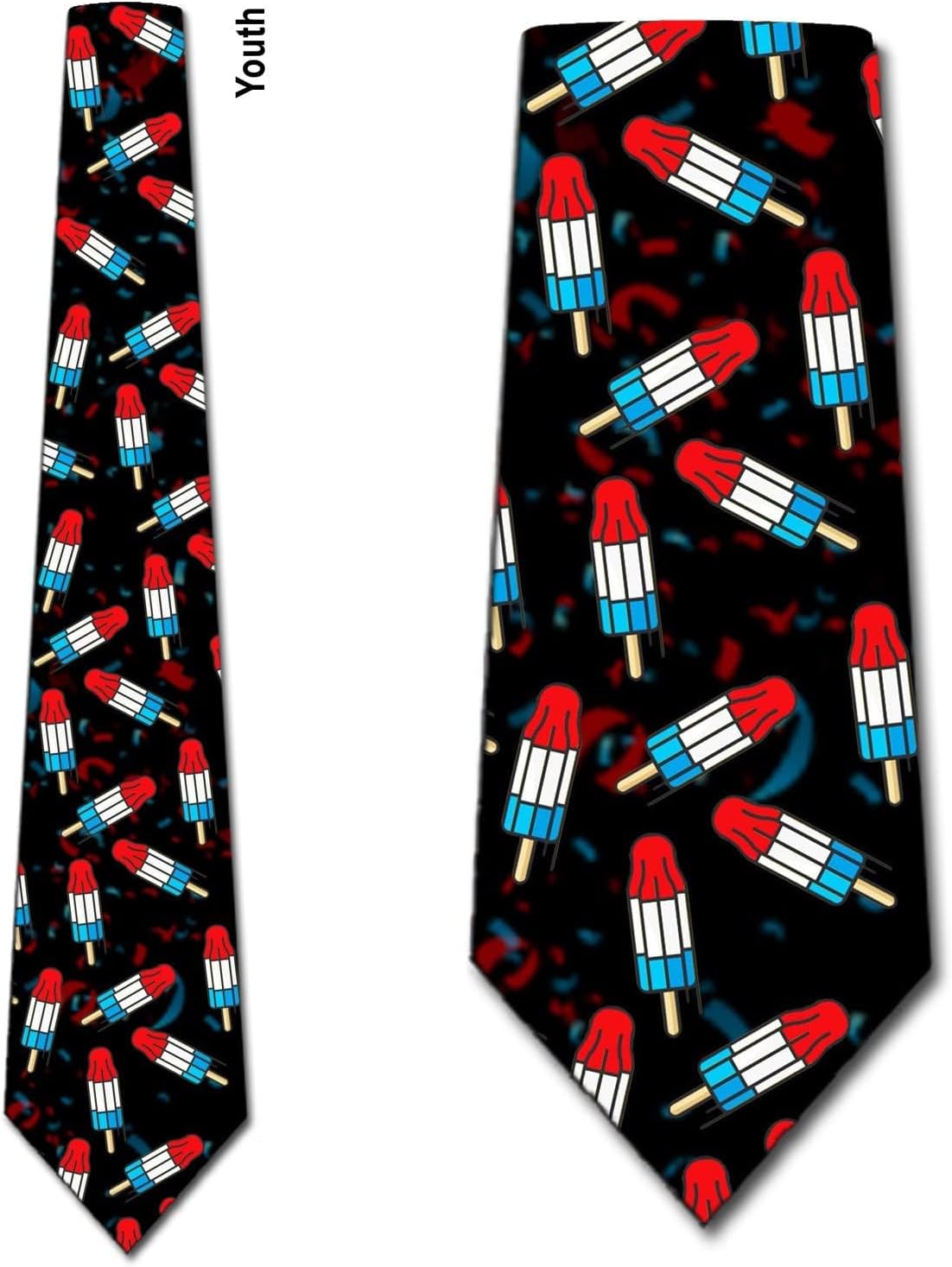 Three Rooker USA Patriotic Ties YOUTH Popsicle Rocket Pop Necktie for Boys Kids 4th of July Tie