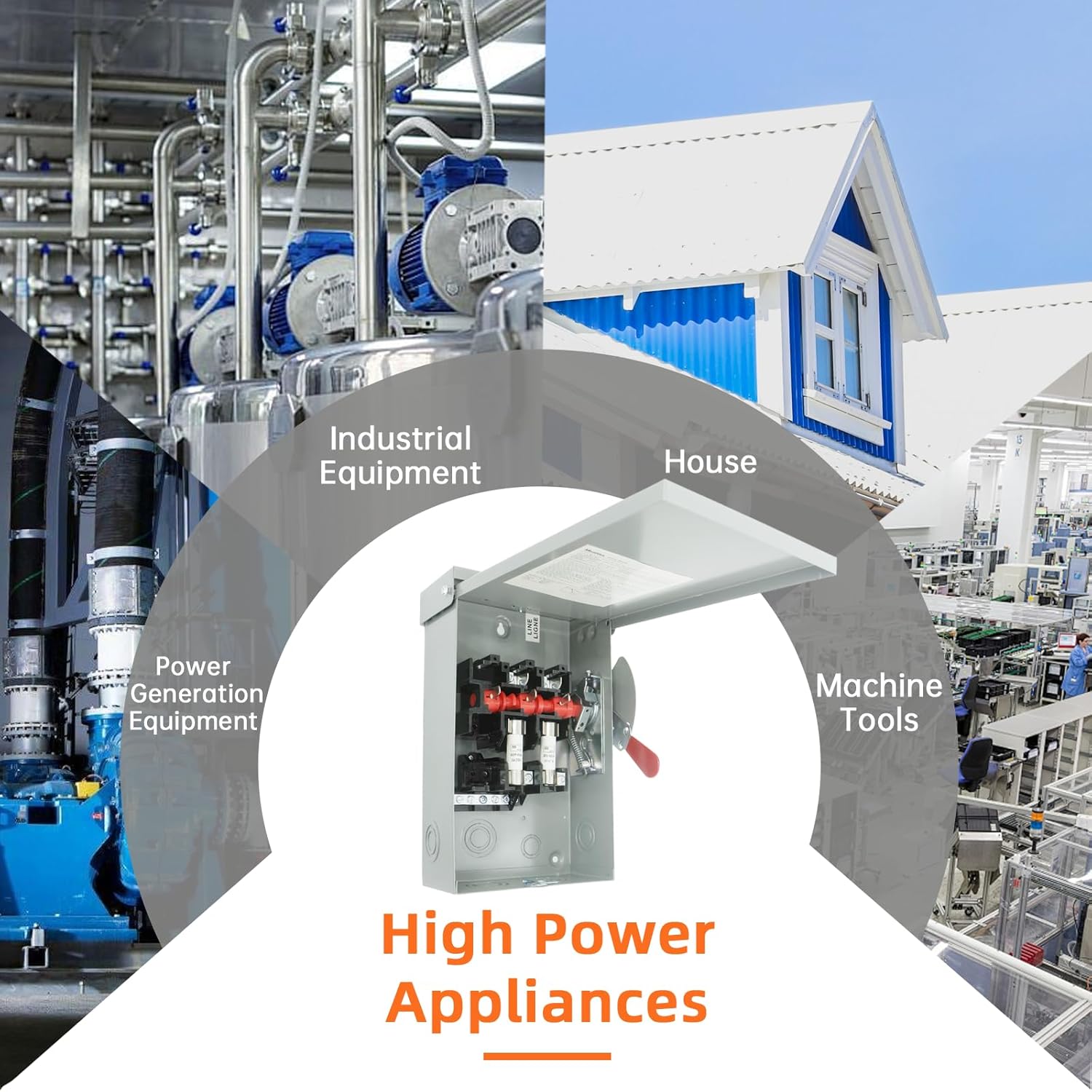 2P 60Amp Fusible Disconnect Switch, 120V/240V Heavy Duty Safety Switch, NEMA 3R Rated, for Outdoor/Indoor Use