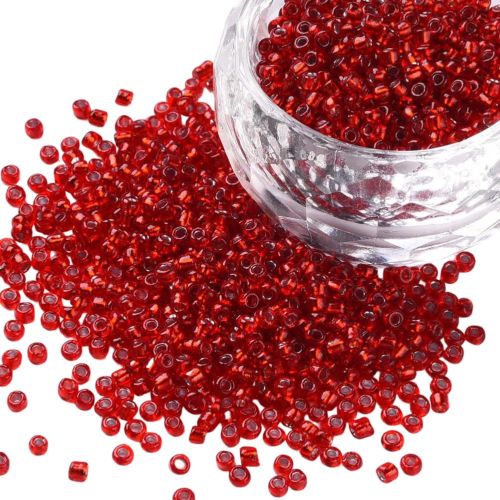 PONABEADIY 3MM 3000PCS Red Clear Glass Seed Beads for Jewellery Making