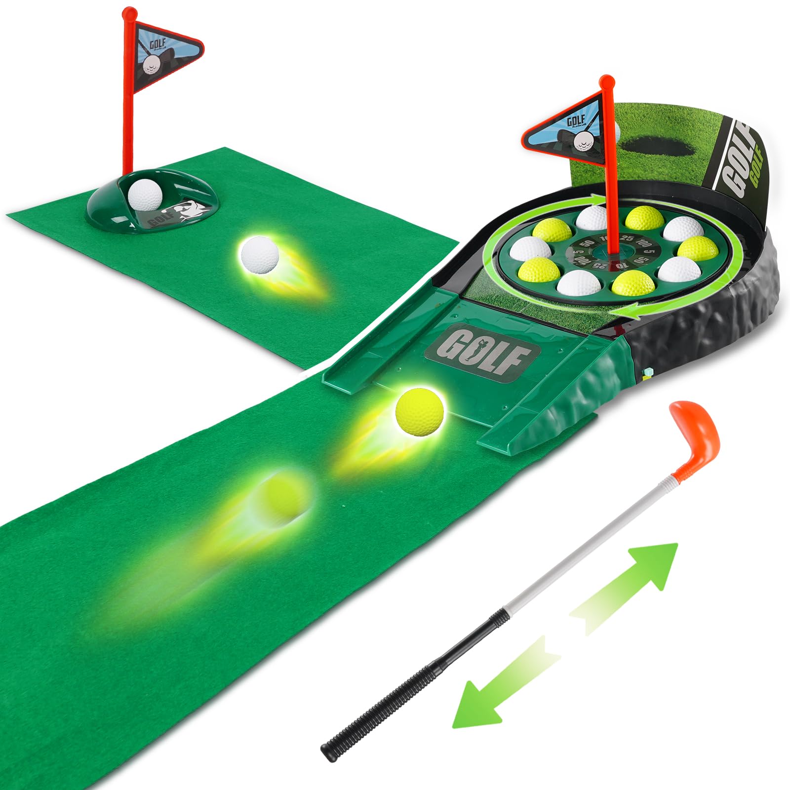 3 in 1 Kids Golf Game Set with Rotating Score Target, Adjustable Club,120cm Putting Mat,12 Balls,Desktop or Floor Mini Golf Toy for Toddlers Boys Girls Aged 3-8,Family Indoor Outdoor Sports Gift
