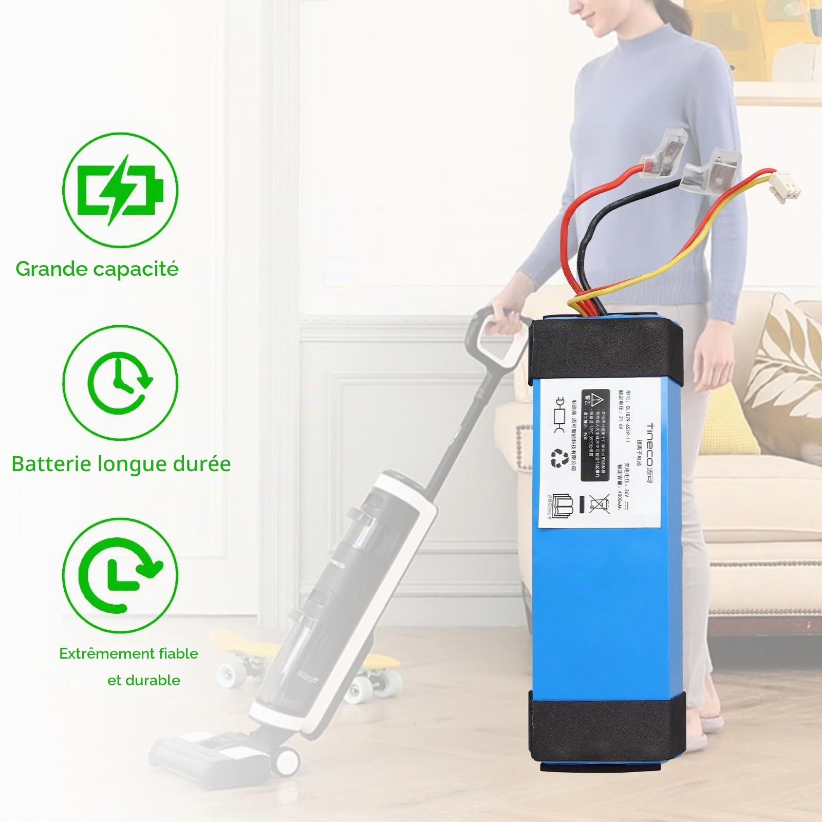 21.6V 4000mAh Batterie de Remplacement Lithium-ION Compatible avec Tineco iFloor 3, Floor One S3, Floor One S3 Breeze sans Fil Aspirateur à Sec Humide sans Capacité
