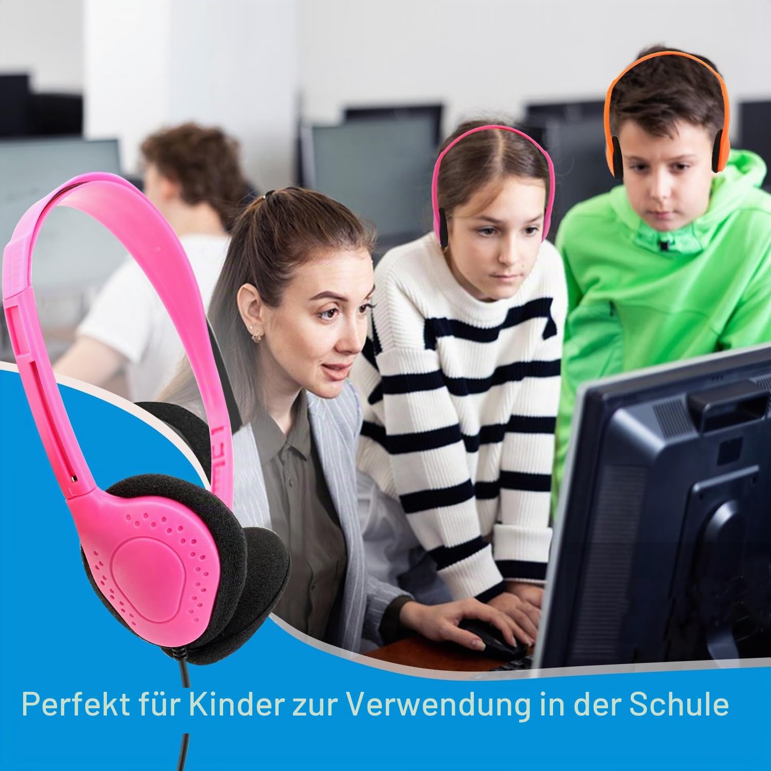 On-Ear-Kopfhörer, Klassenset mit Stereo-Sound, verstellbares Kopfband, kompatibel mit 3,5-mm-Klinkenstecker für Kinder, Erwachsene, Büro, 12 Stück