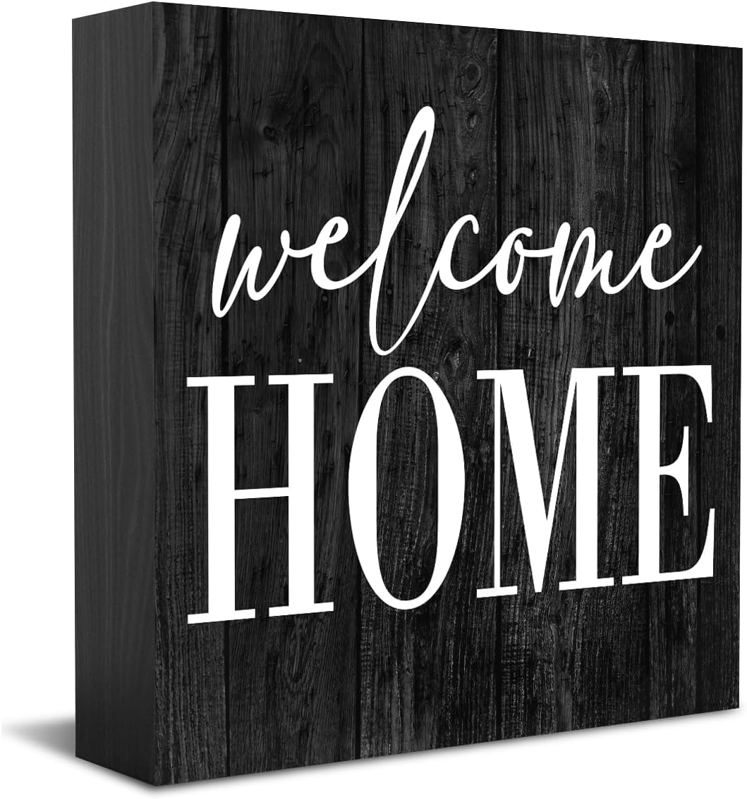 Welcome Home Wood Box Sign 5x5 Inch Rustic Farmhouse Decor