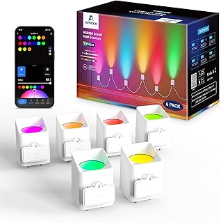APPECK RGBCW Smart Wall Sconces - 54 Dynamic Scene WiFi Wall Lights Compatible with Alexa, Music Sync and Timer Function, Indoor Light Fixture for Party Living Room, Bedroom, Decoration(6 Pack)