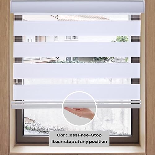 Miniatura 5 de MYshade Persianas enrollables de cebra para ventanas, sin cordón, con filtro de luz diurna y nocturna, persianas enrollables de doble capa 44 x 72
