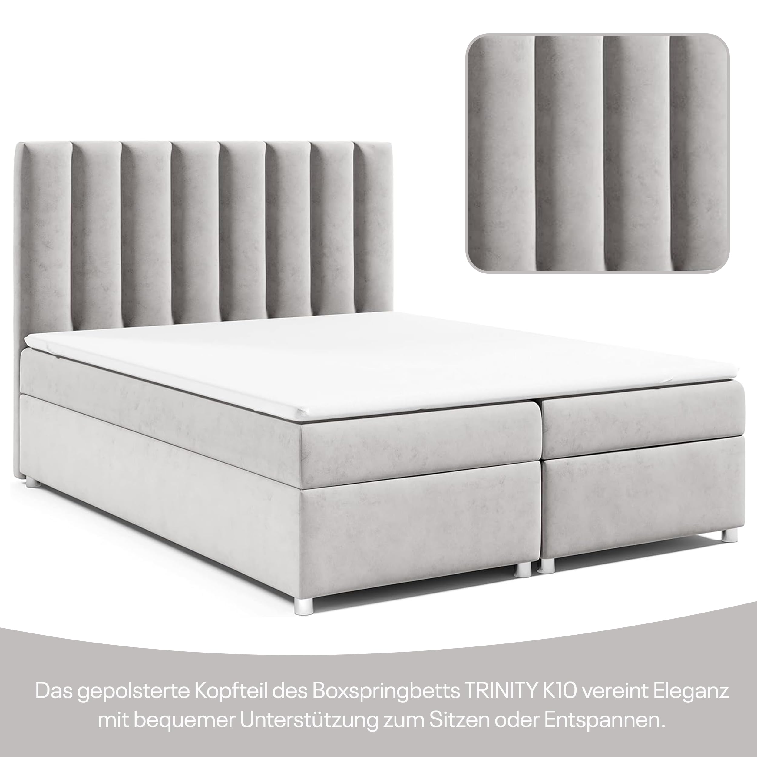 Letto a molle con contenitore per letto Trinity K-10 con molle Bonell, topper 200 x 200 cm, argento