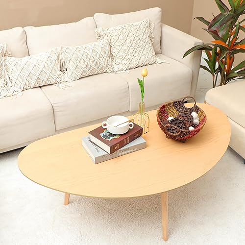 Miniatura 9 de FIRMINANA Mid Century Modern Coffee Table,Oval Coffee Table for Living Room,Oval Kidney Coffee Table for Small Spaces(47.3inch+33.5inch)