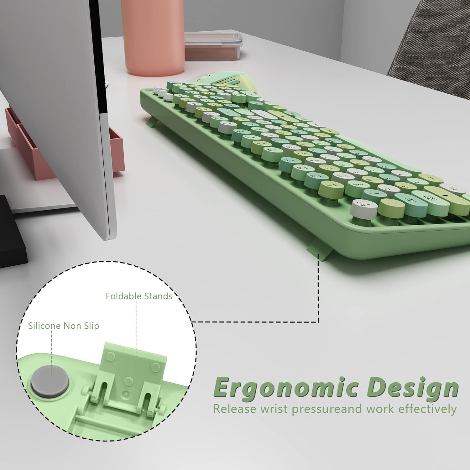 Underside of the keyboard showing foldable stands and non-slip silicone pads
