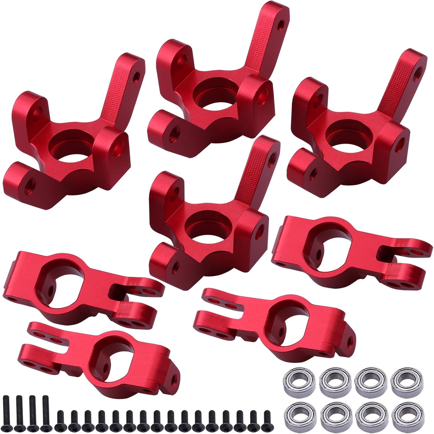 Greatest Product Hobbypark Aluminum Front and Rear Right Hub Assembly Set Steering Knuckles Blocks Stub Axle Carriers for 1/10 Redcat Blackout XTE XBE SC (Pro), Replace BS213-011 BS213-012 (Red)