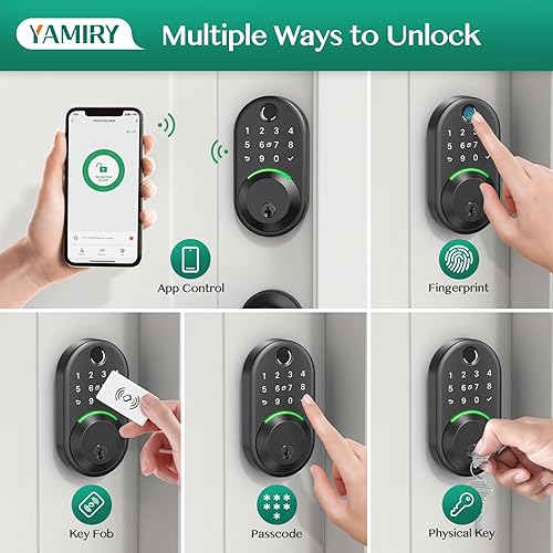 Miniatura 2 de Cerradura de puerta inteligente con teclado cerrojo de entrada sin llave de huellas dactilares Yamiry para puerta delantera, código electrónico,
