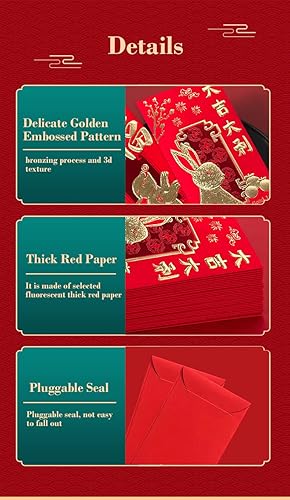 Miniatura 3 de 6 patrones 36 sobres rojos grandes de Año Nuevo chino decoraciones de sobres de dinero de conejo de la suerte 2023 paquetes de Hong Bao con 6
