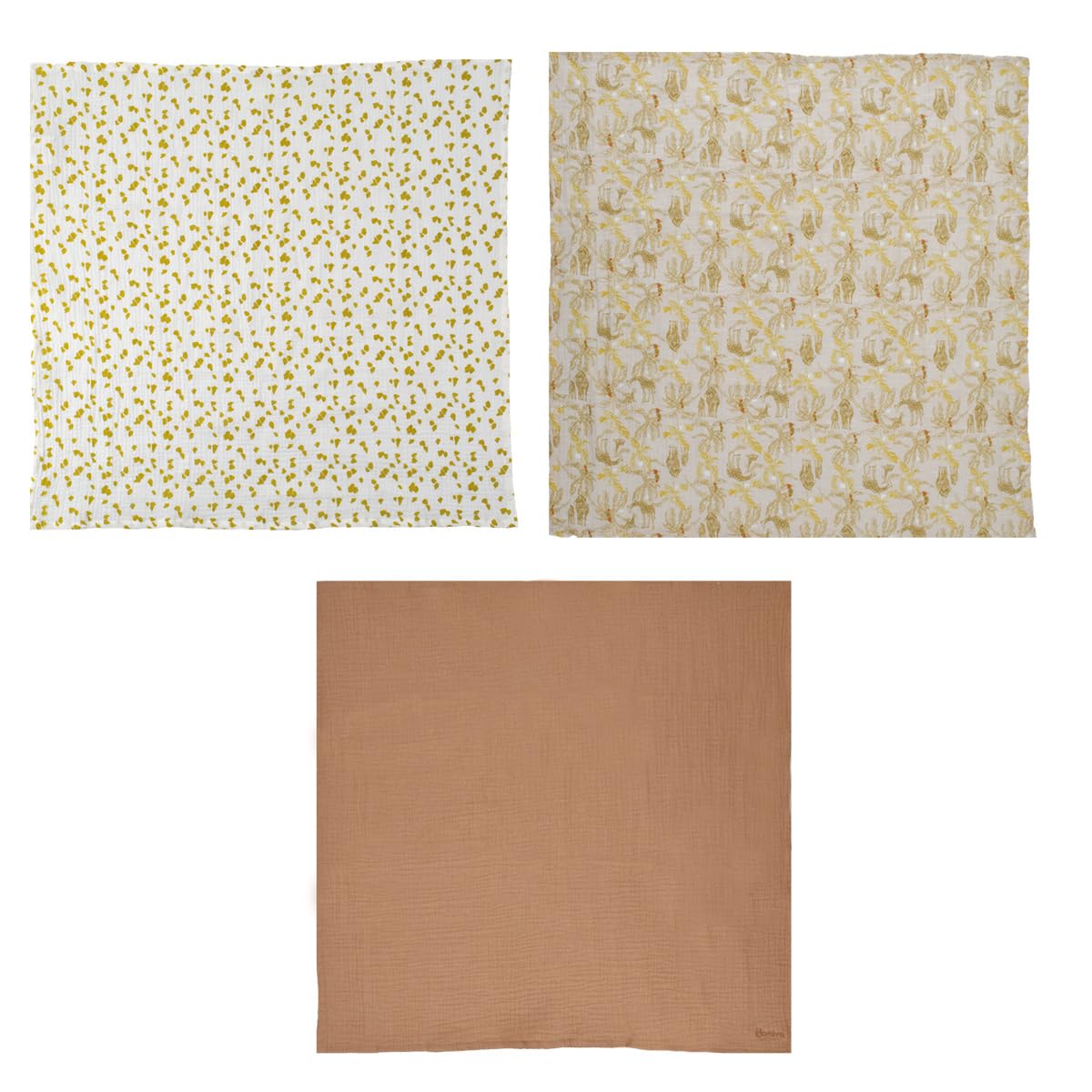 DOMIVA - Set of 3 Muslin Swaddles 60 x 60 cm Honey Moon
