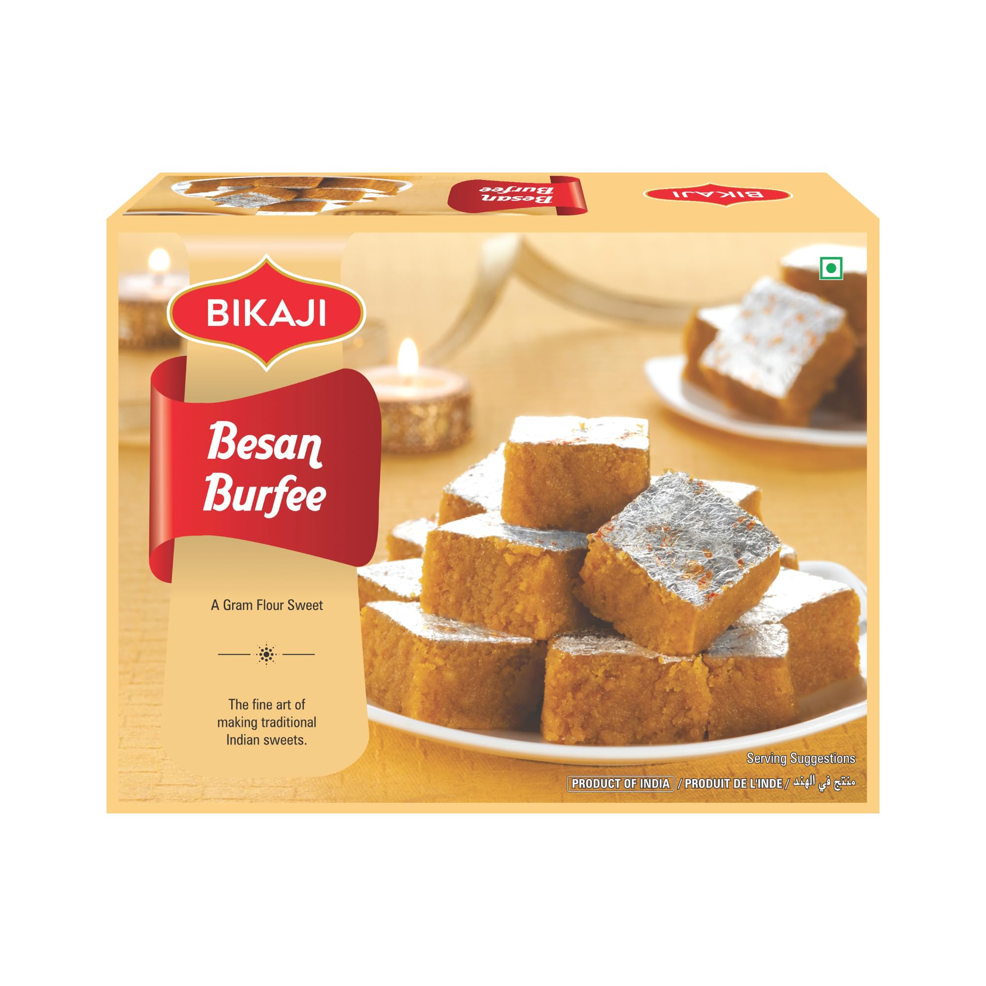 Bikaji Besan Burfi 12 oz (340g), Traditional Gram Flour Sweet, Authentic Indian Mithai, Soft & Rich Besan Barfi, Festive Dessert & Gifting Sweet Box, Ready-to-Eat Indian Sweet Treat