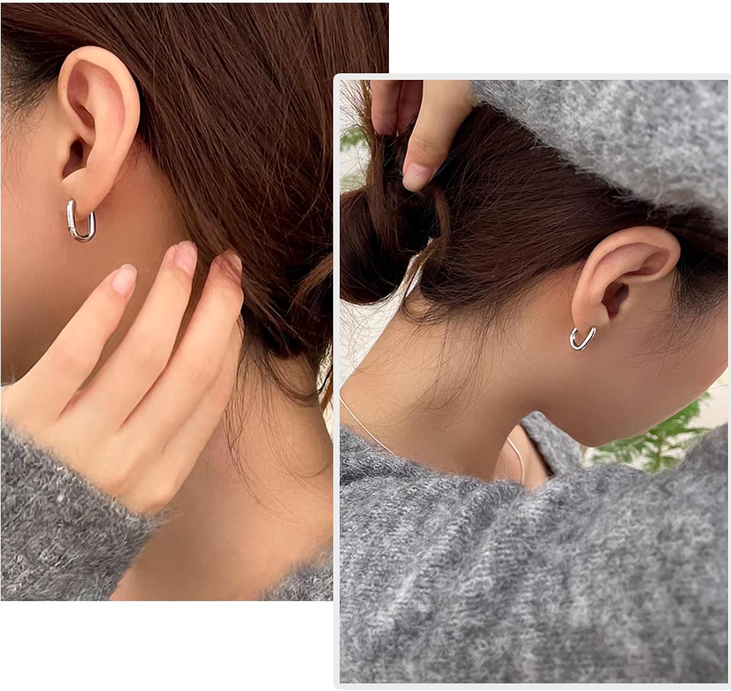 Ritach Silver Hoop Earrings for Women Set Hypoallergenic Square Earrings Geometric Minimalist Rectangle Hoops for Jewelry Gifts