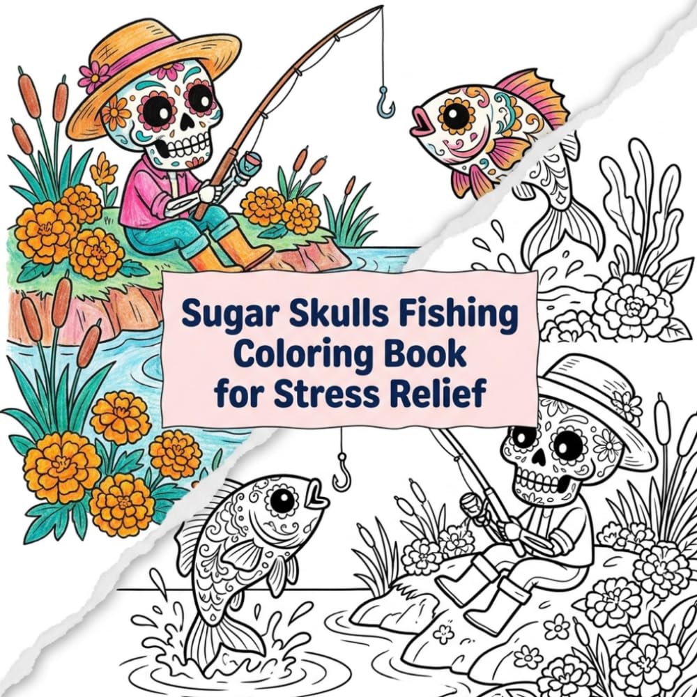 Sugar Skulls Fishing Coloring Book for Stress Relief