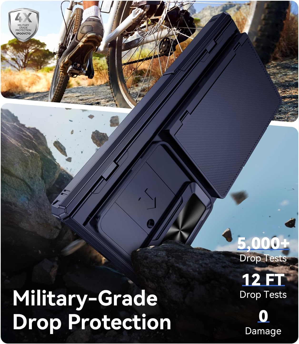 Kaiiecal for Samsung Galaxy Z Fold 7 Case with Cards Holder [RFID Blocking] [Camera Cover] [Hinge Cover] [Dual-Stand] Durable Shockproof Protective Phone Case for Z Fold 7 2025, Blue(Anti Spy)