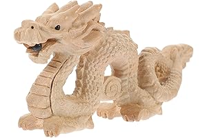 PRETYZOOM Natural Wood Dragon Statue, Lucky Animal Figurine